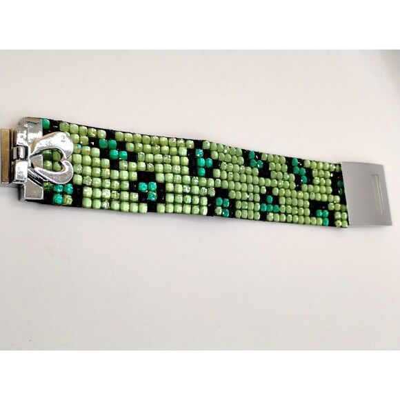 Vintage Wide Statement Rhinestone Wrap Bracelet with Large Heart Fold Over Clasp - Picture 5 of 6